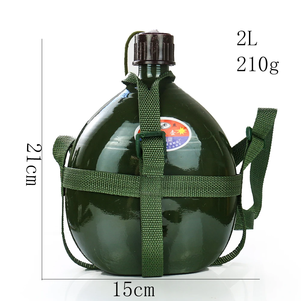 Aluminum Military Water Bottle Drop Resistant Durable Old Style Large Capacity Flat Water Bottle Outdoor Hiking Carry 1-2.5L