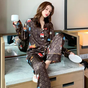 

Pajamas Suit Lovers' Print Nightwear Casual 2PCS Pijamas Set Sleepwear Satin Intimate Lingerie Nightgown Men Pyjamas Homewear