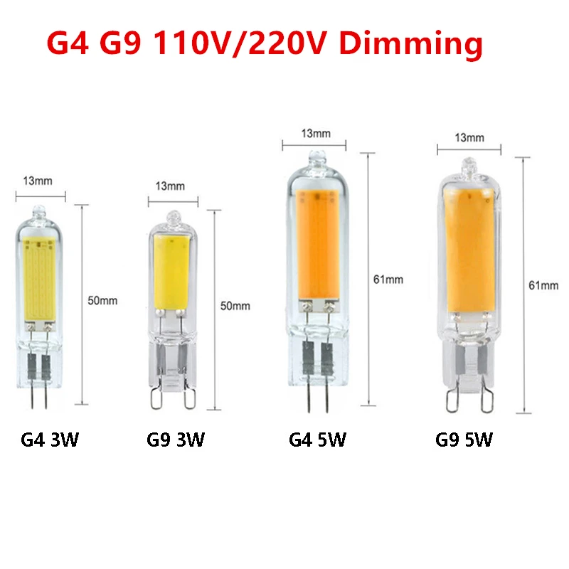 Приглушаемая светодиодная COB лампа G4 G9 E14 3 Вт 5 9 12 В постоянного тока 110 220