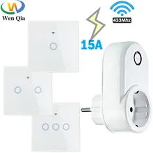 

Wireless Wall Touch Switch with Socket AC 85V 265V 15A Relay EU FR Plug Remote ON OFF Electrical Outlets for Home Appliances