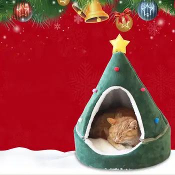 

Pet Cat house dog bed Kennel Puppy Cave Warm Sleeping Bed Christmas tree shape Winter Warm Bed For Cats Dog Cage cama para
