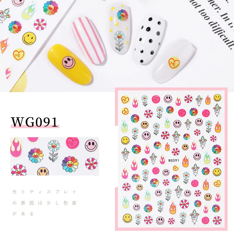 Новые стильные детские стикер мультяшка для ногтей 3D наклейки для ногтей с ins радужные наклейки для ногтей цветы новые украшения для ногтей - Цвет: WG091