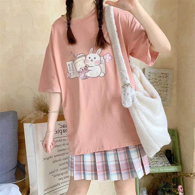 Kawaii Soft Girl Estilo Japanese Cartoon Print T-shirt - Loja de Moda Kawaii