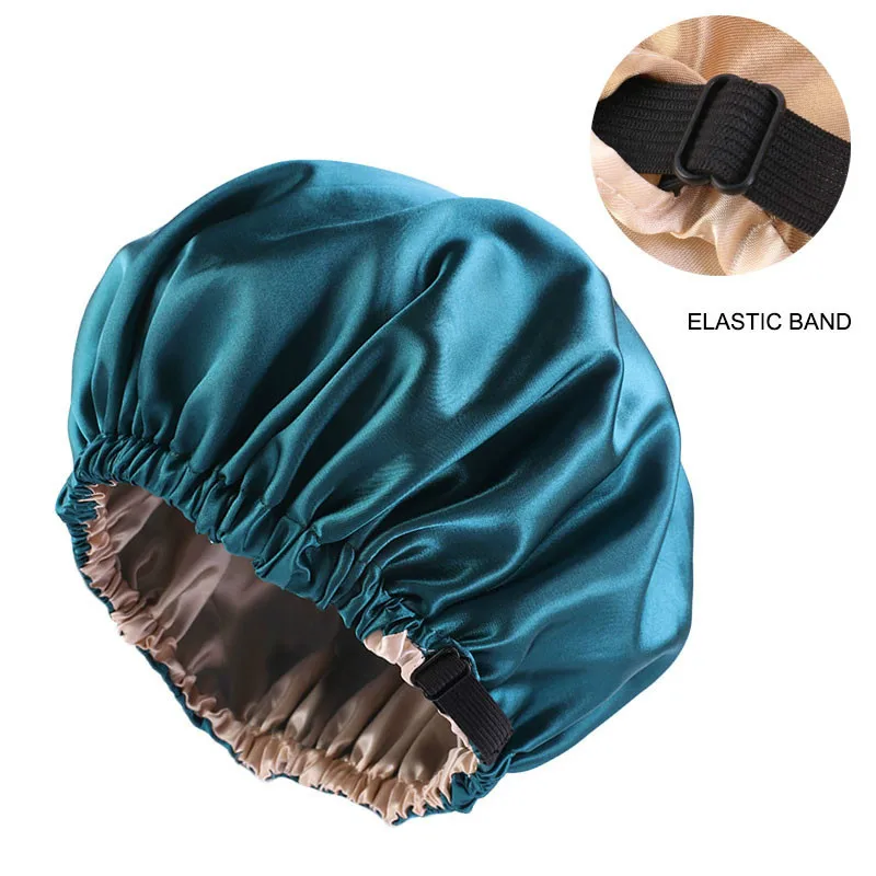 Wholesale Silky Satin Bonnet Hair Cap Double Layer Sleep Night Cap with Invisible Flat Adjusting Button Head Cover Bonnet Hat