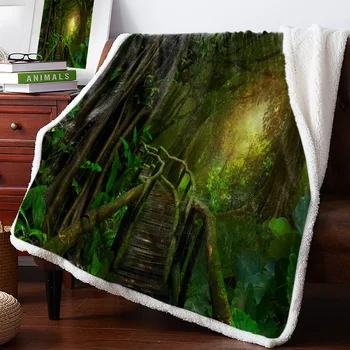 

BIGHOUSES Throw Blanket Jungle Green Fleece Blankets Personalized Blankets Bedclothes