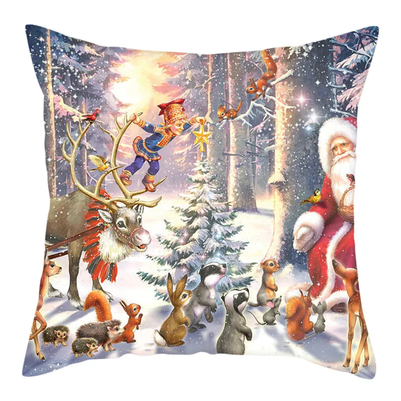 Fuwatacchi Рождественская Подушка с Санта Клаусом, чехол с белкой, оленем, наволочка с животными для домашнего дивана, украшения, полиэфирные подушки, чехол - Цвет: PC13144