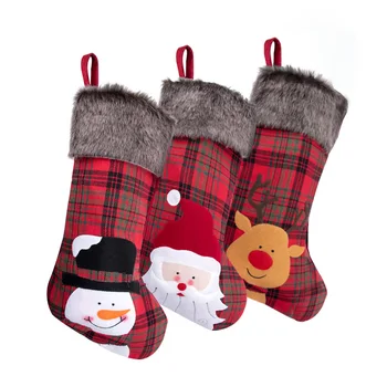 

4Pcs/Set Christmas Stockings Sack Buffalo Plaid Candy Gift Bag Plush Xmas Socks Christmas Tree Decoration Fireplace Ornaments
