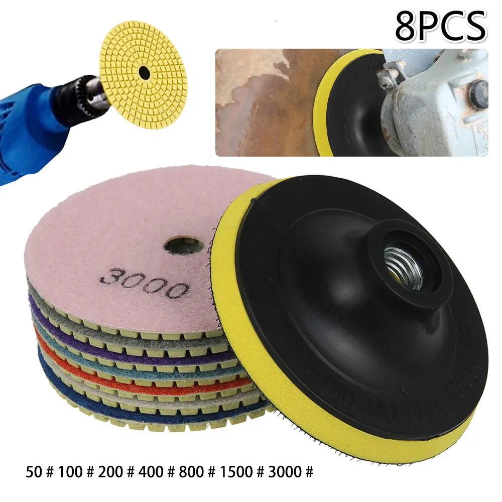 

8Pcs Wet/Dry Polishing Pads Kit Diamond Sanding Grinding Disc Set for Stone Concrete Marble Polishing Tools Accessories