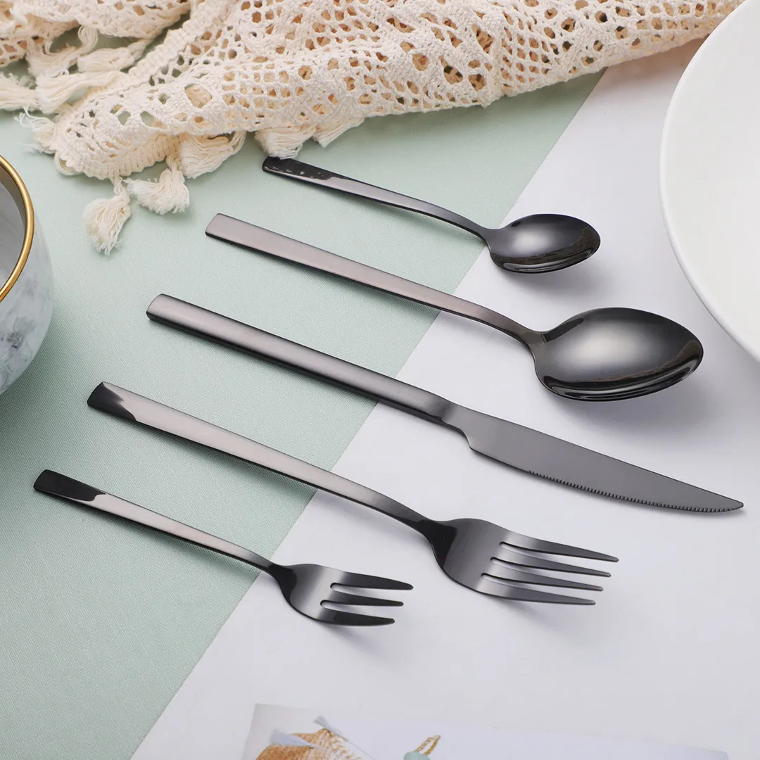 Black Cutlery Set Stainless Steel Cutlery Spoon Fork Knife Black Tableware Dinnerware Set 20 Pieces Dishwasher Safe Eco Friendly