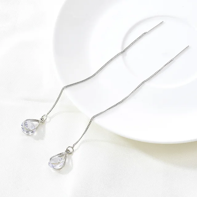 Vintage Gold Color Bar Long Thread Tassel Drop Earrings for Women Glossy Arc Geometric Korean Fashion Jewelry Hanging Pendientes Y6003 Silver