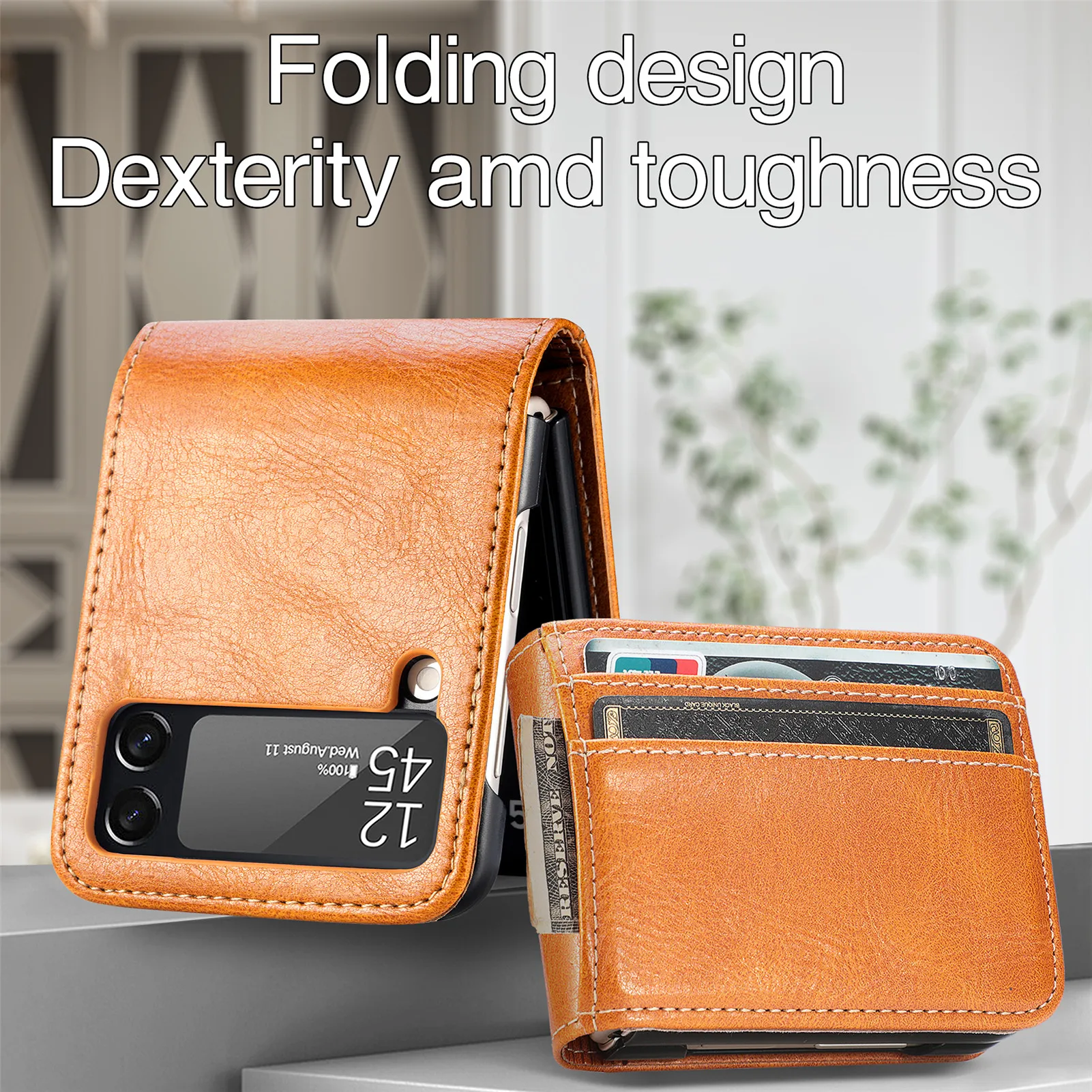 Card Holder Leather Wallet Case for Samsung Galaxy Z Flip and Z Flip 3 5G