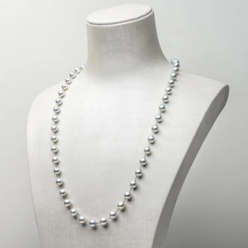 Silver Japanese Akoya Cultured Pearl Long Necklace 18k Rose Gold 19.1" 6.5-7mm