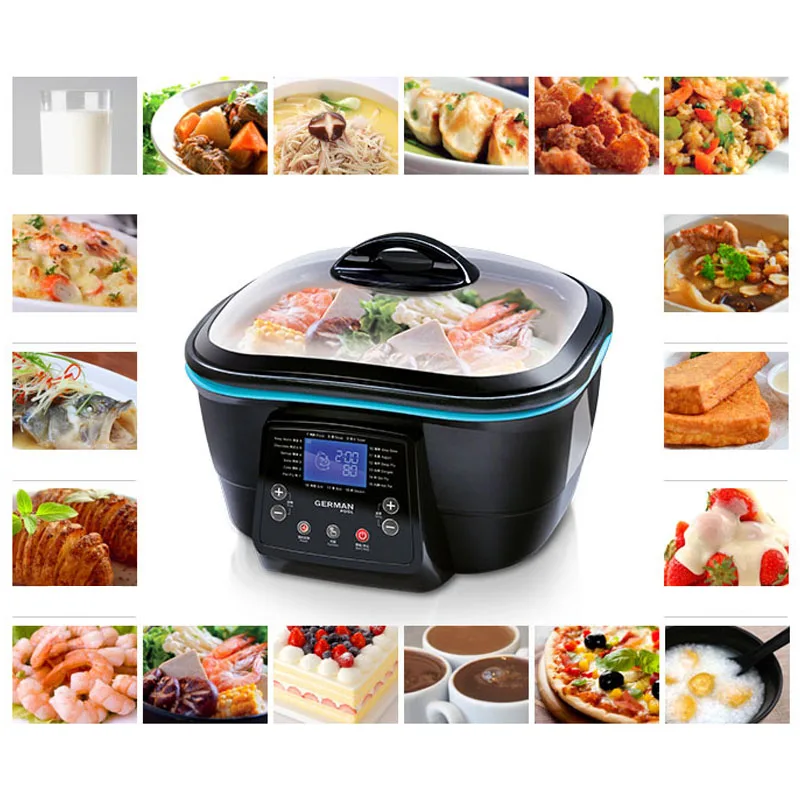 220V многофункциональная электрическая кухонная машина 5L фритюрница с антипригарным покрытием, плоская сковорода, горячий горшок для приготовления на пару, тушеный суп 1500W