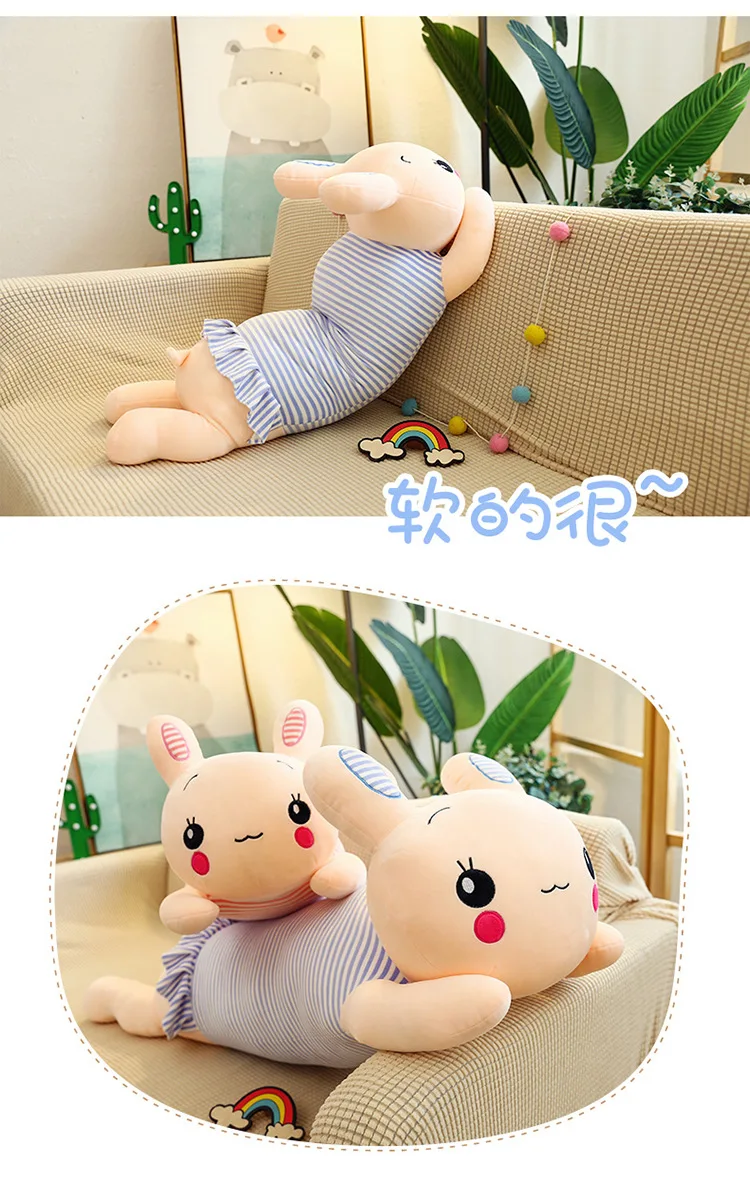 100 см милая кукла в виде плюшевого кролика большого размера, длинная полосатая Подушка с изображением зайчика, подарок для девочек