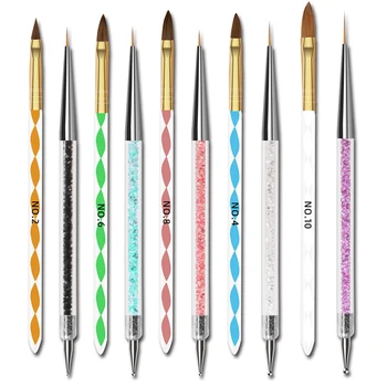 

10pcs Portable Drawing Pen Carving Nail Art Brush Set Professional Liner Nylon Hair UV Gel Dotting Manicure Tool With Crystals