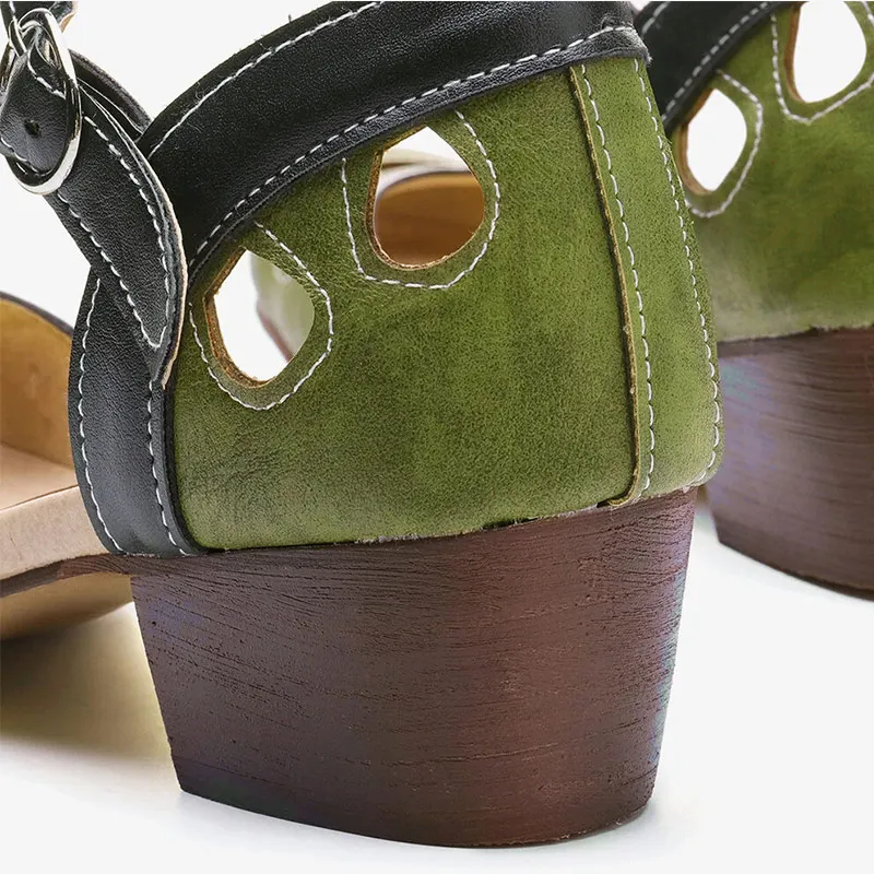 Women Summer Shoes Mid Heel Hollow Out Casual Sandals Elegant Retro Ladies Pumps Ankle Color Block Buckle Straps Female Sandals women sandals women pumps shoes women single shoes women wedges heels shoes