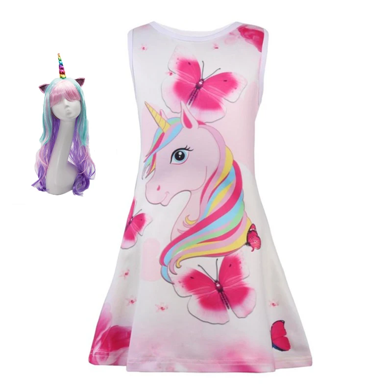 top Dresses Cute Princess Dress Summer Unicorn Butterfly Cartoon Dress Unicorn Print Baby Girls Dresses Party Sleeveless Birthday top Dresses