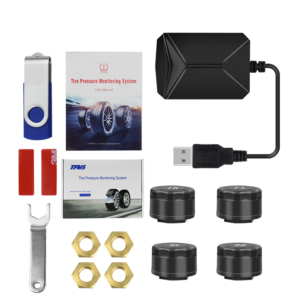 Система мониторинга давления в шинах TPMS USB Android 4 внутренних датчика навигация на
