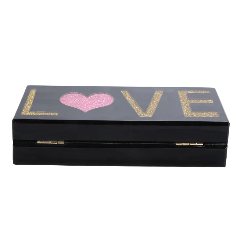 Letter Sequin Evening Clutch Bag for Women Sweet Pink Heart Pattern Wedding Clutch Purses and Handbags Black Acrylic Bag ZD1324