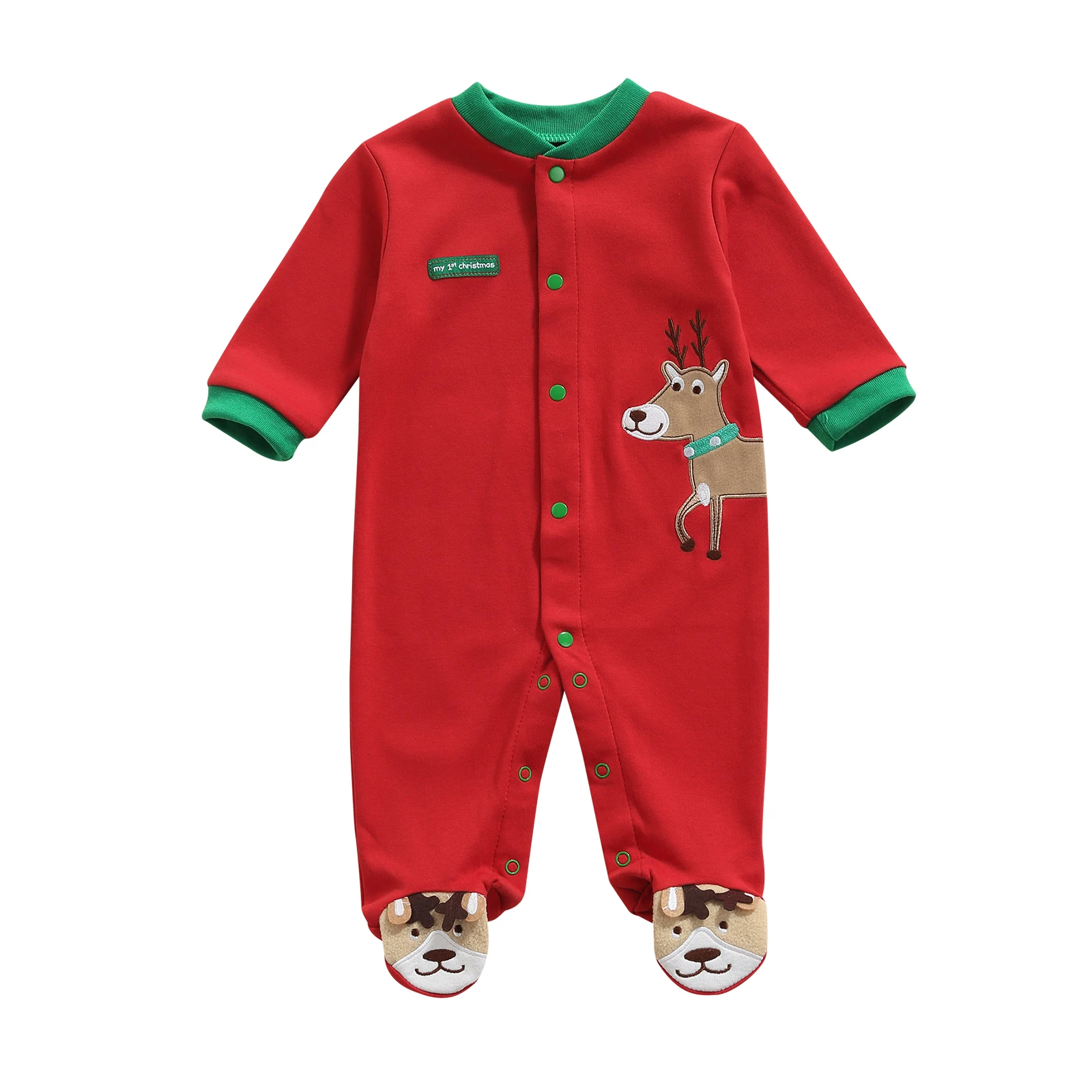 Pijamas Pelele con pies de Navidad para bebés, niñas y niños, monos de manga larga patrón de ciervo lindo|Pinquis| -