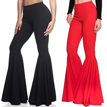 

High Waist Stretchy Autumn Bottom Long Solid Casual Women Trousers Wide Leg Polyester Elegant Fashion Bell Pants