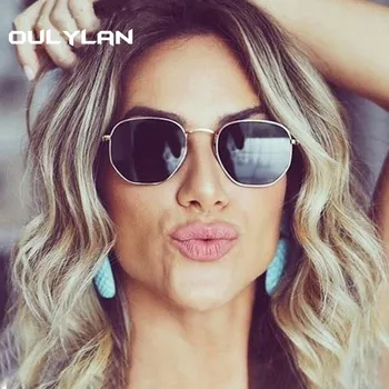 

Oulylan Vintage Polygon Sunglasses Men Women Small Sun Glasses Metal Eyewear Brand Design Black Pink Shades UV400 Goggles
