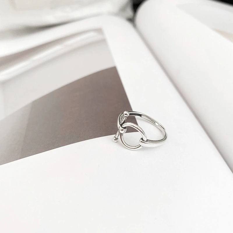 LKO Simplicity Geometry Circular 925 Sterling Silver Ring Vintage Punk Rings for Women Men Party Jewelry Ornaments Adjustable - Image 2