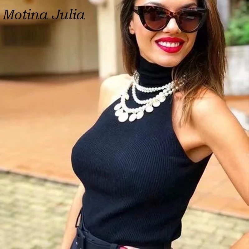 Женский вязаный свитер motin julissa повседневный джемпер без рукавов универсальная