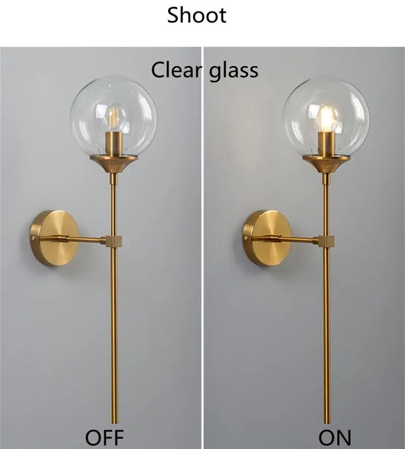 plug in wall lights Amber Smoky Gray Glass Ball Wall Lamp Round Magic Bean Golden Wall Light Kitchen Balcony Aisle Corridor Bedsides Lighting Sconce wall mounted bedside lights