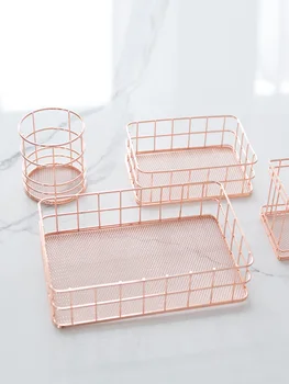 

GH Nordic Gold Metal Wire Storage Basket ins Office Desktop Sundries Makeup Brushes Holder Table Cosmetics Organizer Iron Basket