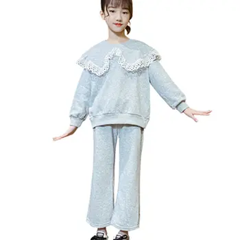 

Girls Sport Clothes Black Grey Clothing For Girls Sweatshirt + Pants 2PCS Teenage Children's School Clothing 6 8 10 12 Years Old