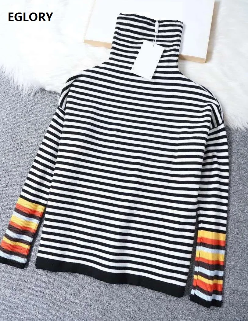 

Turtleneck Sweaters 2020 Autumn Winter Tops Women Striped Print Rainbow Color Block Long Sleeve Casual Pullovers Ladies Knitwear