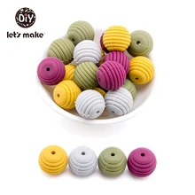 Let's Make Cuentas redondas de silicona para morder, 10 unidades, 15mm, púrpura claro, espiral, grado alimenticio, mordedor, pulseras