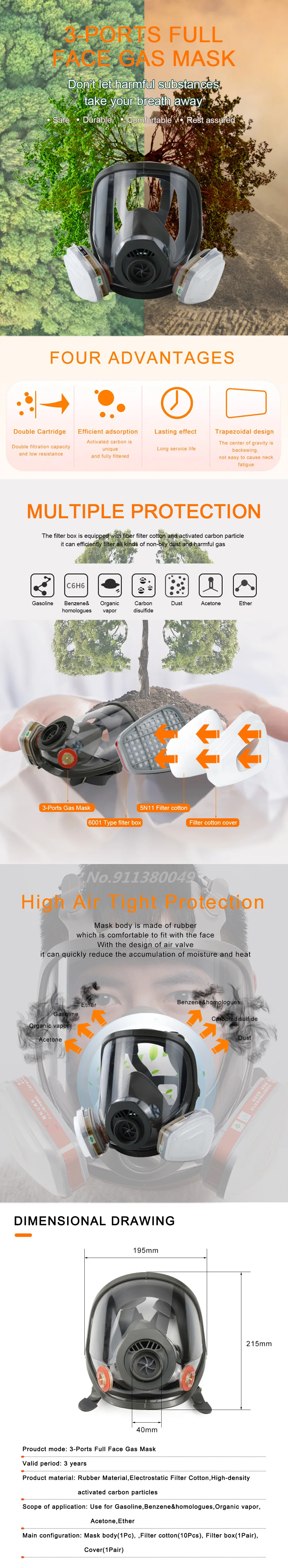 3/15/17 in 1 Gas Mask 3-Interface 6800 Respirator Dustproof Full Face Filter 6001/6002/6004 5N11 Welding Spray Paint Pesticide - Famidy.com