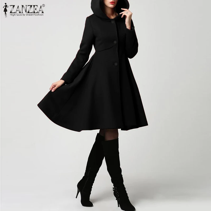 ZANZEA, женские толстовки, пальто, длинные куртки, модные зимние пальто с отложным воротником, женские куртки с карманами, однотонная верхняя одежда, Chaqueta Mujer