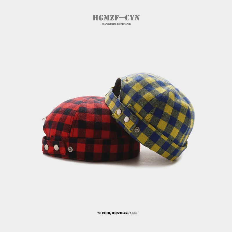 

Hat Men's Summer Street Plaid di zhu mao Women's Fashion Hip Hop Hat Korean-style Students Versatile Yuppie Cap Skullcap