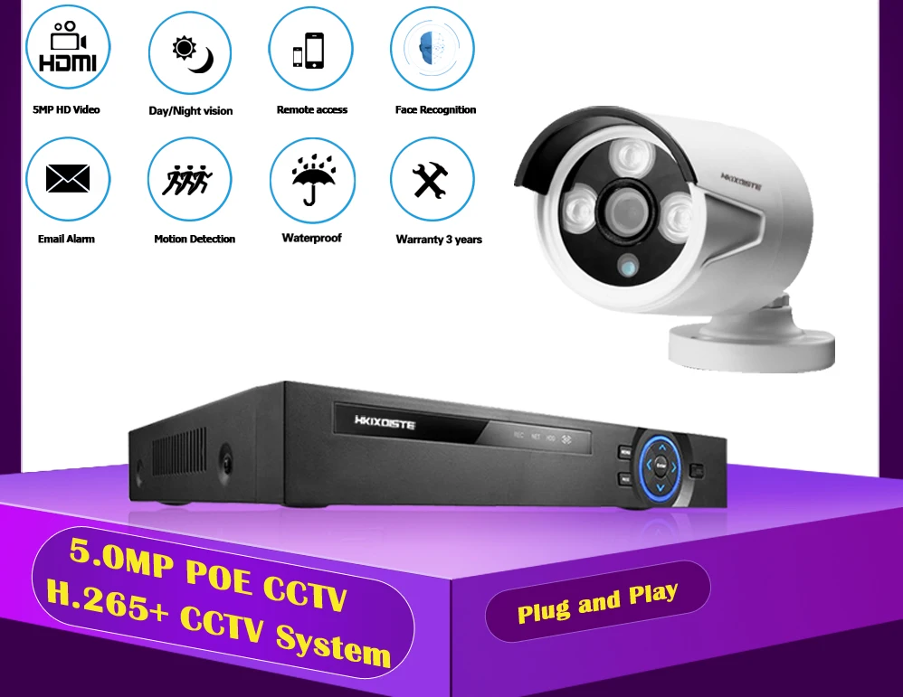 Распознавание лица 8CH POE сеть NVR CCTV система Комплект HD 5MP IP камера IR IP66 Открытый водонепроницаемый видео безопасности комплект наблюдения