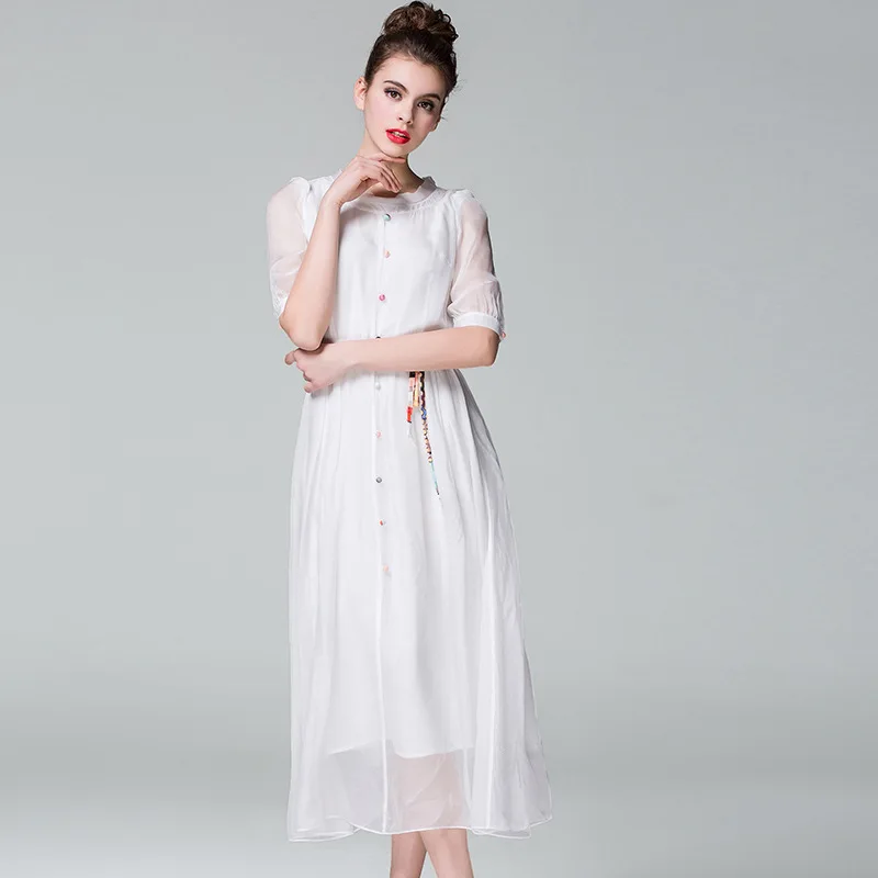 Zomer Jurk Dames 100% Echte Zijde Jurken Vrouwen Kleding 2019 Koreaanse Boho Wit Lange Jurk Casual Elegant Vestidos 0368 Zomer Jurk Dames 100% Echte Zijde Jurken Vrouwen Kleding 2019 Koreaanse Boho Wit Lange Jurk Casual Elegant Vestidos 0368