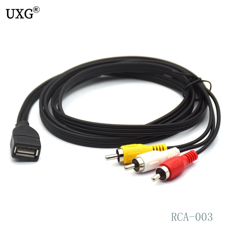 1.5m USB A Female to 3 RCA Phono AV Cable Lead PC TV Aux Audio Video