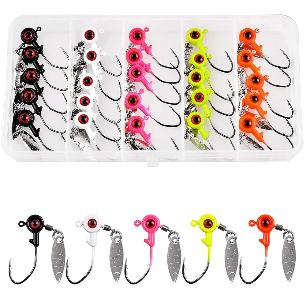

25Pcs/Box Crank Jig Head Hook Jig Bait Fishing Hook With Willow Spoon Spinner Blade Bait For Bass Trout 1/16oz 1/8oz 3/16oz