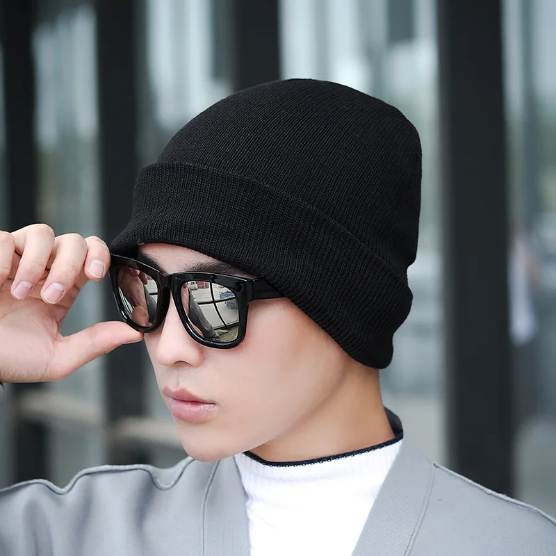 HC003-166B 1PCS Casual Earmuffs Skullies Beanies Men Women Warm Knitted Winter Hat Fashion Solid Hip-hop Beanie Hat Winter Hats For Men - Цвет: HC003-166B