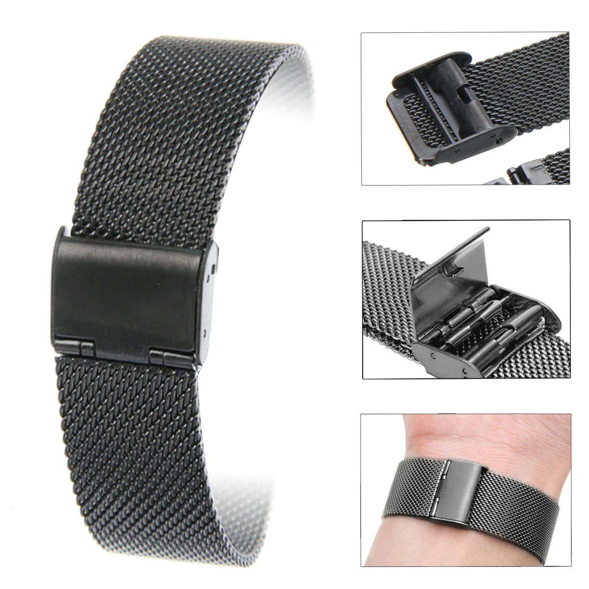 12mm/14mm/16mm/18mm/20mm/22mm/24mm Stainless Steel Watch Strap Straight End Bracelet Mesh Buckle Watch Band 4 Colors Shellhard