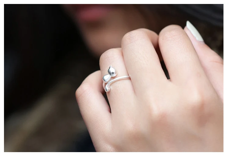 Silver Rings Silver Ring 925 Sterling Silver Grind arenaceous cat Open Rings For Women