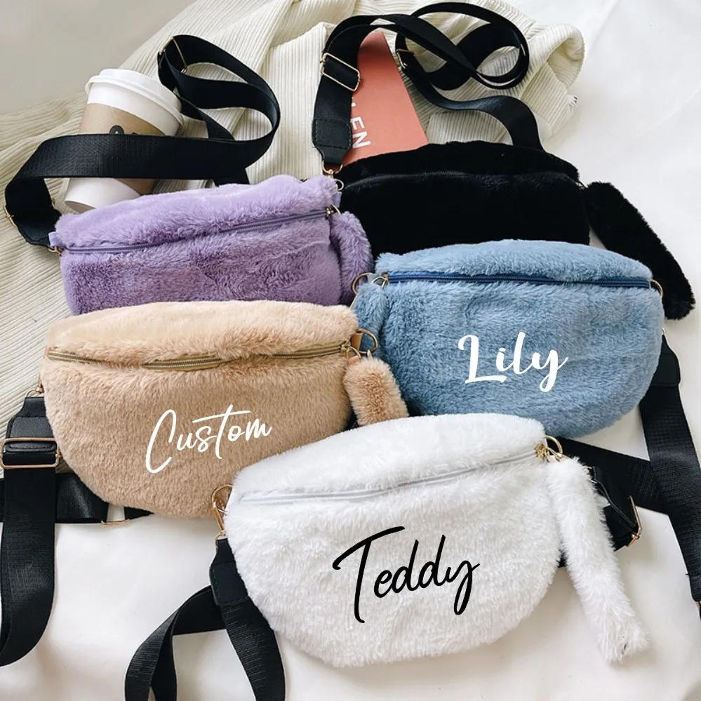 

Personalised Fashion Winter Women Waist Bag Custom Plush Crossbody Bags Ladies Solid Color Faux Fur Waist Packs Shoulder Bag
