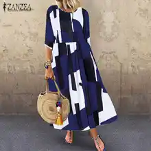 ZANZEA Модные женские Геометрические сарафан с принтом женские летние платья с рукавом 3/4 Длинные Платья повседневные свободные вечерние платья