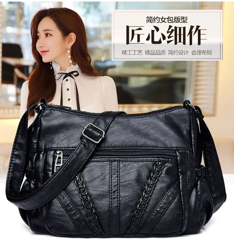 

2019 New Style Korean-style Fashion Solid Color Washed Leather Shoulder Soft Bread Stall Wandering Peddler Bag