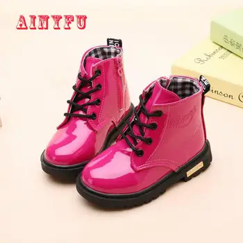 

Children Pu Leather Martin Boots Autumn Winter Waterproof Kids Velvet Snow Boots Fashion Sneakers Boys Girls Casual Shoes B175