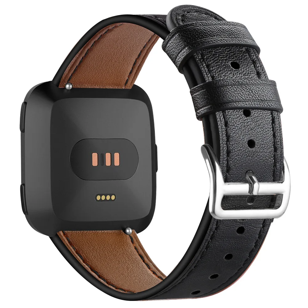 Сменный кожаный браслет премиум класса для Fitbit Versa/versa 2 Смарт-часы браслет ремешок - Цвет: Черный