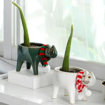 

Cute Cat Tail Flowerpot Cartoon Animal Ceramic Vase Personality Creative Cactus Succulent Plant Poted Desktop Garden Decoration