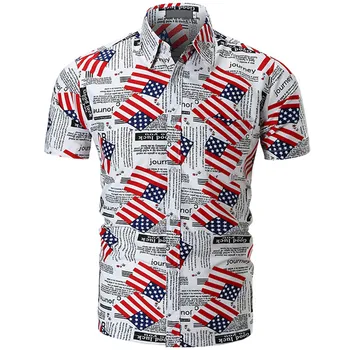 

2020 Summer Fashion New Men's Casual Boutique Short Sleeve Shirt / Men's Slim Square Neck Printed Flower Shirt